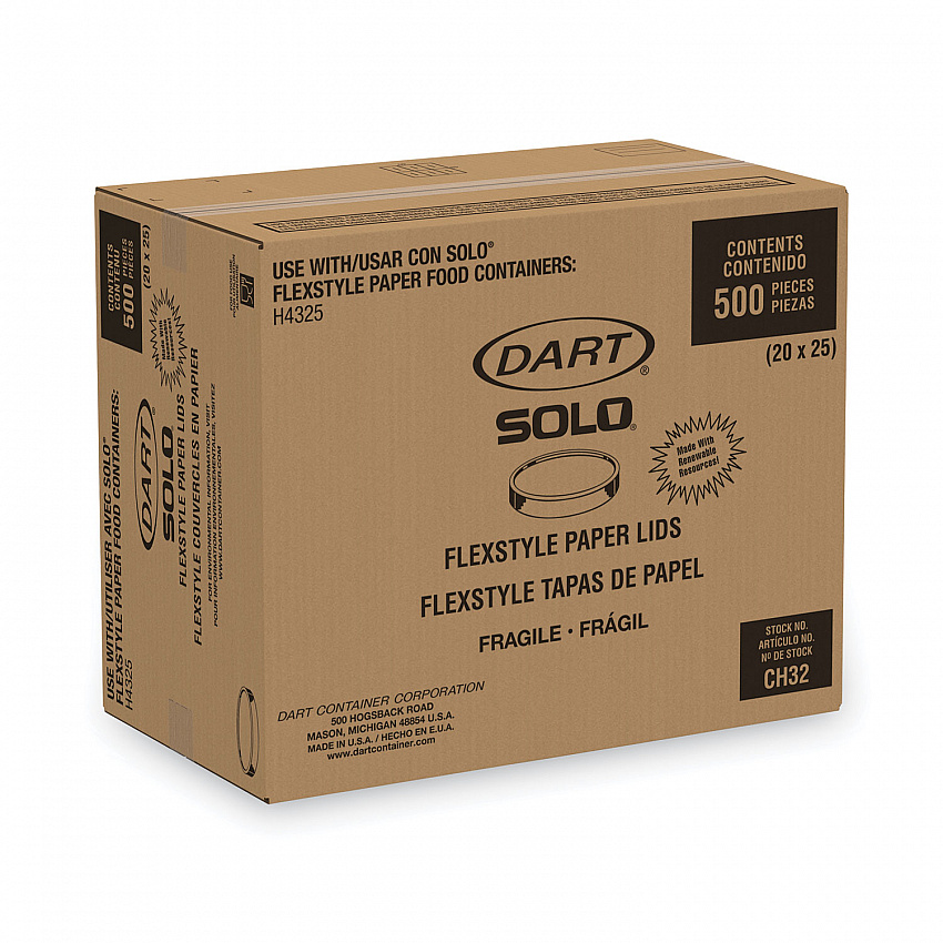 Paper Lids for Food Containers, For 32 oz Containers, Vented, 4.6" Diameter x 0.7" h, White, 25/Bag, 20 Bags/Carton (CH32A)