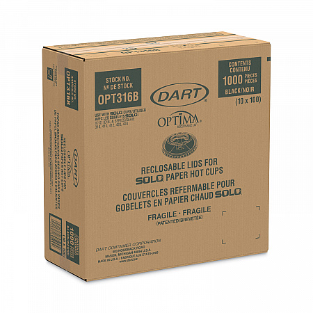 Optima Reclosable Lids for Hot Paper Cups, Fits 10 oz to 24 oz Hot Cups, Plastic, Black, 1,000/Carton (OPT316B)