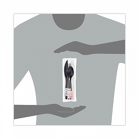 Reliance Mediumweight Cutlery Kit, Fork/Knife/Napkin/Pepper/Salt/Spoon, Plastic, Black, 250/Carton (RSK8Y0004)