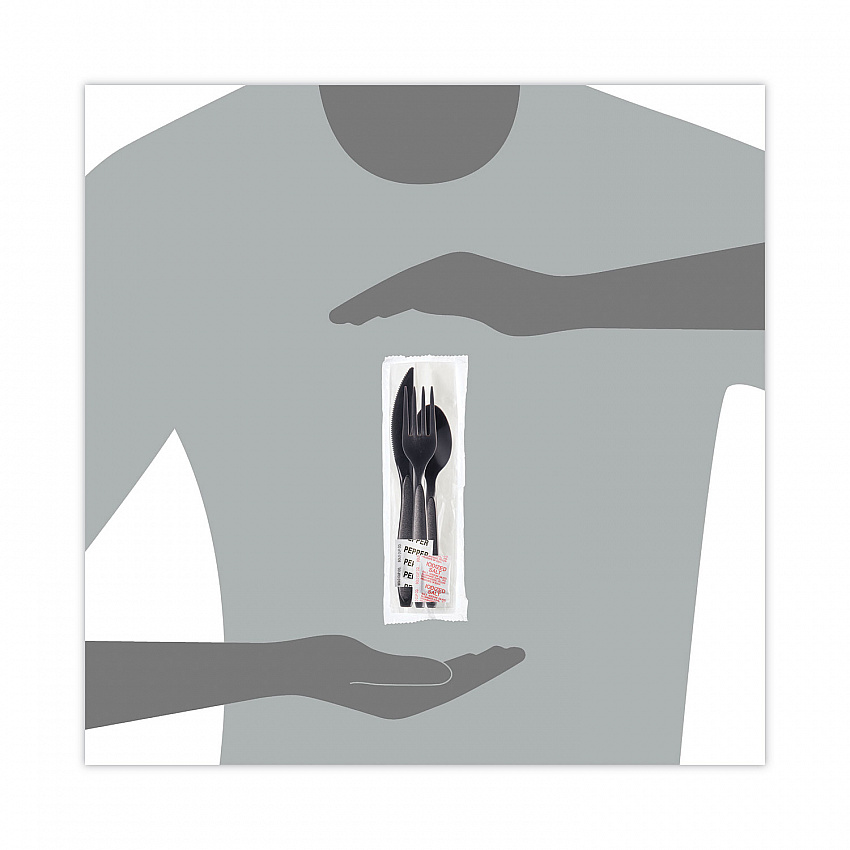 Reliance Mediumweight Cutlery Kit, Fork/Knife/Napkin/Pepper/Salt/Spoon, Plastic, Black, 250/Carton (RSK8Y0004)