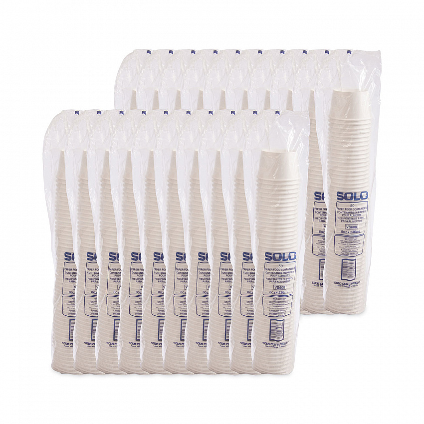 Double Poly Paper Food Containers, 8 oz, 3.8" Diameter x 2.4" h, White, 50/Pack, 20 Packs/Carton (VS60802050)