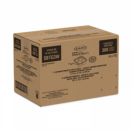 TamperGuard Snack Boxes, 3 Compartments, 6.3 x 6.3 x 2.6, Clear, Plastic, 300/Carton (SBTG3W)