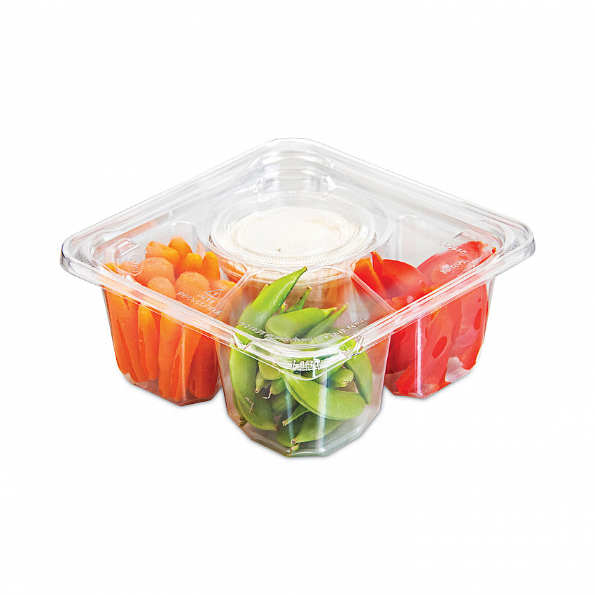 TamperGuard Snack Boxes, 3 Compartments, 6.3 x 6.3 x 2.6, Clear, Plastic, 300/Carton (SBTG3W)