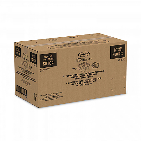 TamperGuard Snack Boxes, 4 Compartments, 6.3 x 6.3 x 2.6, Clear, Plastic, 300/Carton (SBTG4)
