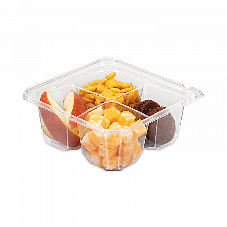 TamperGuard Snack Boxes, 4 Compartments, 6.3 x 6.3 x 2.6, Clear, Plastic, 300/Carton (SBTG4)