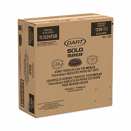 Traveler Sip Through Lids for ThermoGuard Hot Cups, Fits 12 oz to 24 oz Hot Cups, Plastic, Black, 1,200/Carton (TL1224TGB)