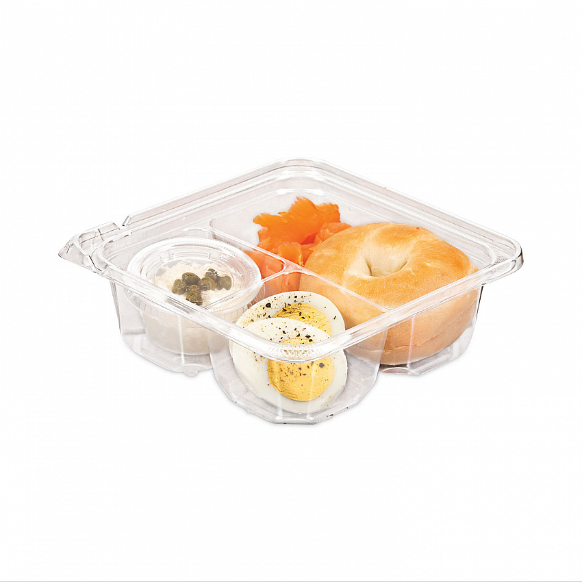 TamperGuard Snack Boxes, 3 Compartments, 6.3 x 6.3 x 2.1, Clear, Plastic, 300/Carton (SBTG3)