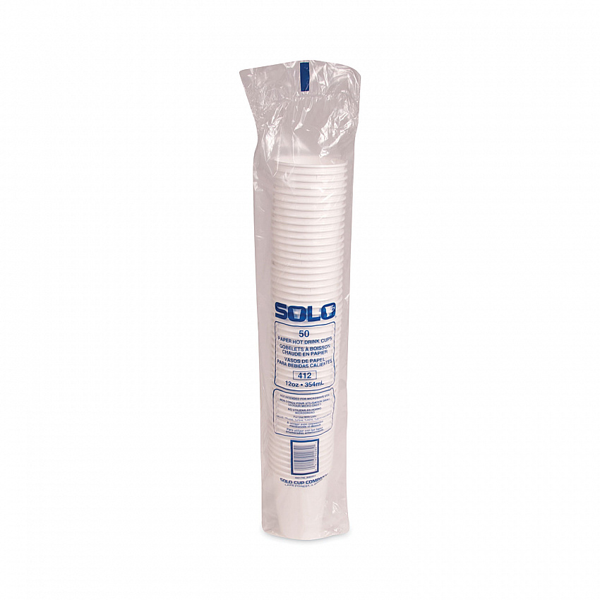Single-Sided Poly Paper Hot Cups, 12 oz, White, 50/Bag, 20 Bags/Carton (412WN)