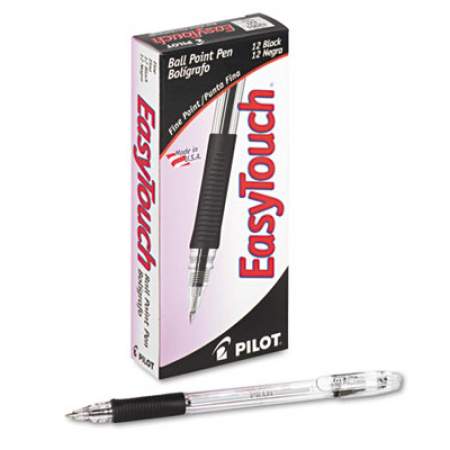 Pilot EasyTouch Ballpoint Pen, Stick, Fine 0.7 mm, Black Ink, Clear Barrel, Dozen (32001)