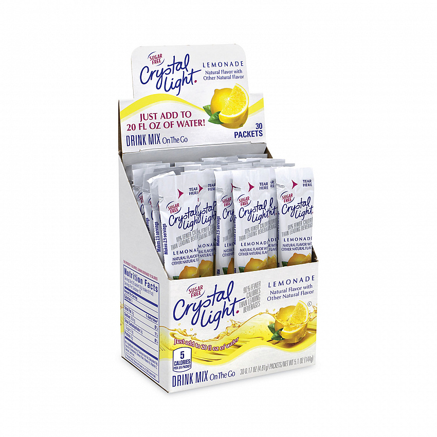 On-The-Go Sugar-Free Drink Mix, Lemonade, 0.17 oz Single-Serving Tubes, 30/Pack, 2 Packs/Carton (30700153)