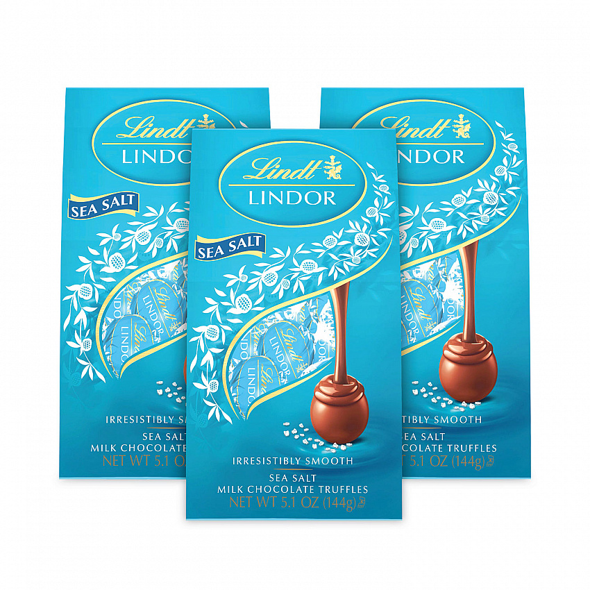 Lindor Truffles Milk Chocolate Sea Salt, 5.1 oz Bag, 3 Bags/Pack (30101012)
