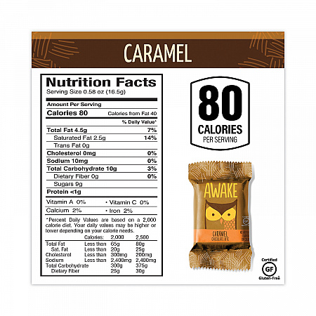 Caffeinated Caramel Chocolate Bites, 0.58 oz Bars, 50 Bars/Carton (30700315)