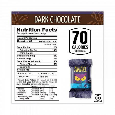 Caffeinated Dark Chocolate Bites, 0.47 oz Bars, 50 Bars/Carton (30700314)