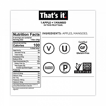 Nutrition Bar, Gluten Free Apple and Mango Fruit, 1.2 oz Bar, 12/Carton (30700257)