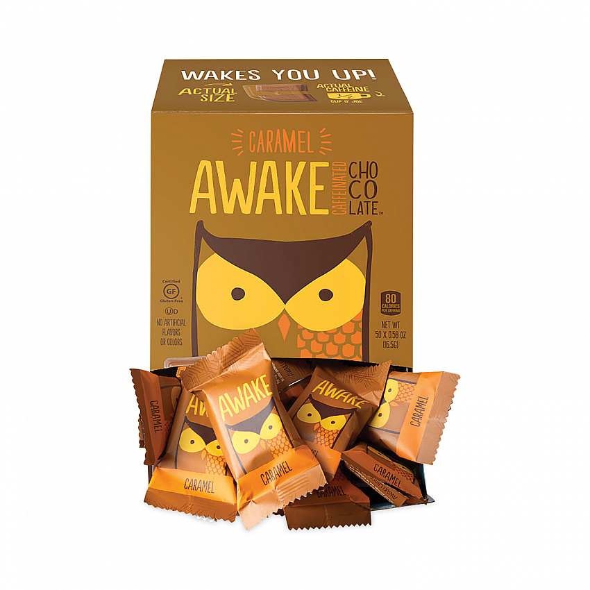 Caffeinated Caramel Chocolate Bites, 0.58 oz Bars, 50 Bars/Carton (30700315)