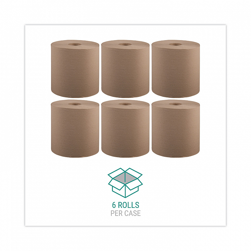 Hardwound Roll Towels, 1-Ply, 8" x 800 ft, Natural, 6 Rolls/Carton (12806)
