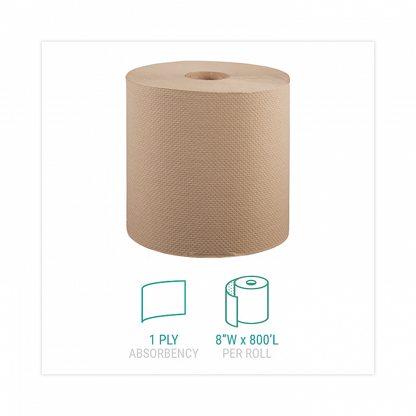 Hardwound Roll Towels, 1-Ply, 8" x 800 ft, Natural, 6 Rolls/Carton (12806)