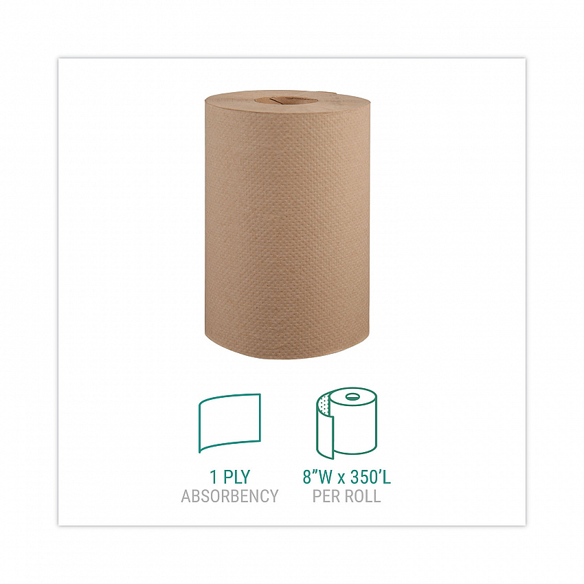 Hardwound Roll Towels, 1-Ply, 8" x 350 ft, Natural, 12 Rolls/Carton (108)