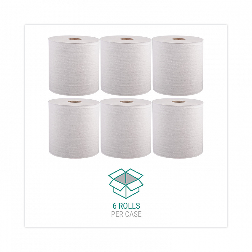 Hardwound Roll Towels, 1-Ply, 8" x 800 ft, White, 6 Rolls/Carton (12906B)