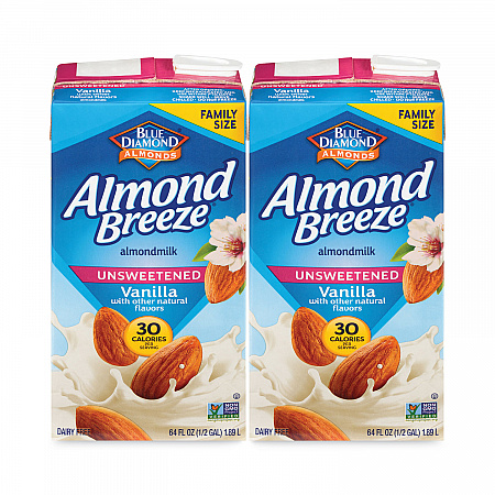 Almond Breeze Almond Milk, Unsweetened Vanilla, 64 oz Carton, 2/Pack (30700081)