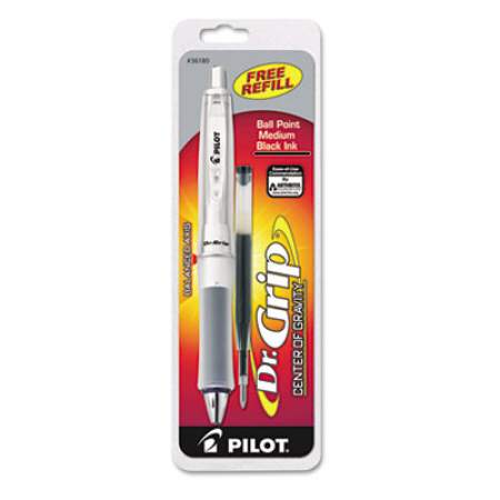 Pilot Dr. Grip Center of Gravity Ballpoint Pen, Retractable, Medium 1 mm, Black Ink, Silver/Charcoal Grip Barrel (36180)