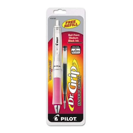 Pilot Dr. Grip Center of Gravity Ballpoint Pen, Retractable, Medium 1 mm, Black Ink, Silver/Pink Grip Barrel (36182)