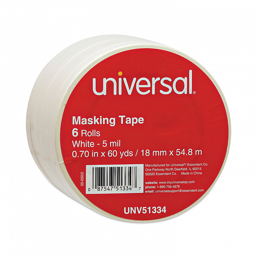 Removable General-Purpose Masking Tape, 3" Core, 18 mm x 54.8 m, Beige, 6/Pack (51334)