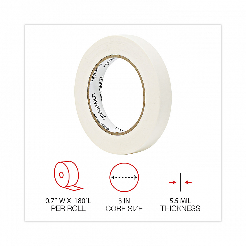 Removable General-Purpose Masking Tape, 3" Core, 18 mm x 54.8 m, Beige, 6/Pack (51334)