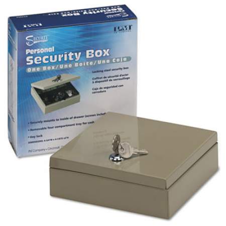 Steel Personal Steel Cash/Security Box, 4 Compartments, Key Lock, 6.75 x 6.78 x 2, Pebble Beige (94190022)