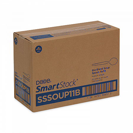 SmartStock Plastic Cutlery Refill, Series-O, Mediumweight Soup Spoon, Beige, 40/Pack, 24 Packs/Carton (SSSOUP11B)