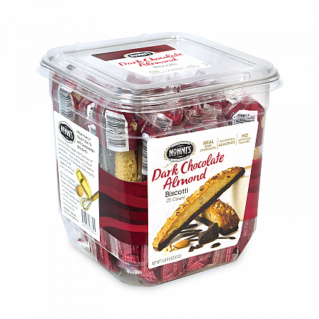 Biscotti, Dark Chocolate Almond, 1 lb 5 oz Tub, 25 Pieces/Tub, 1 Tub/Carton (30700123)