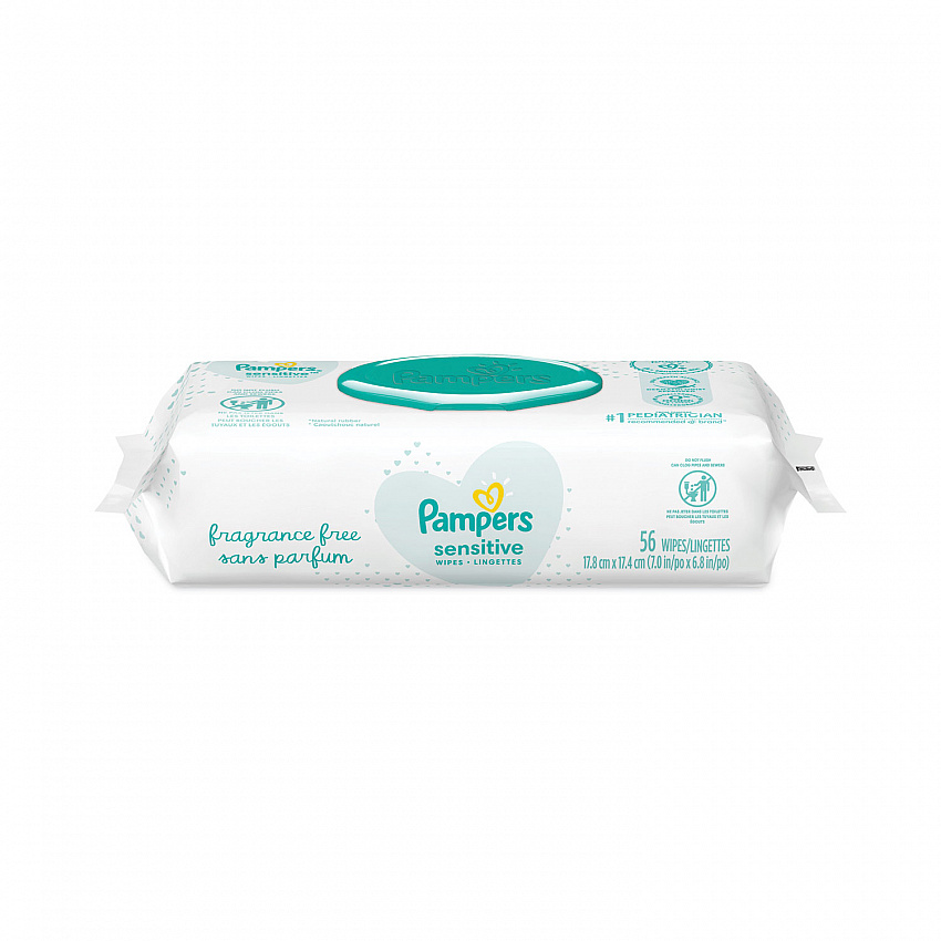 Sensitive Baby Wipes, 1-Ply, 6.8 x 7, Unscented, White, 56/Pack, 8 Packs/Carton (87076)