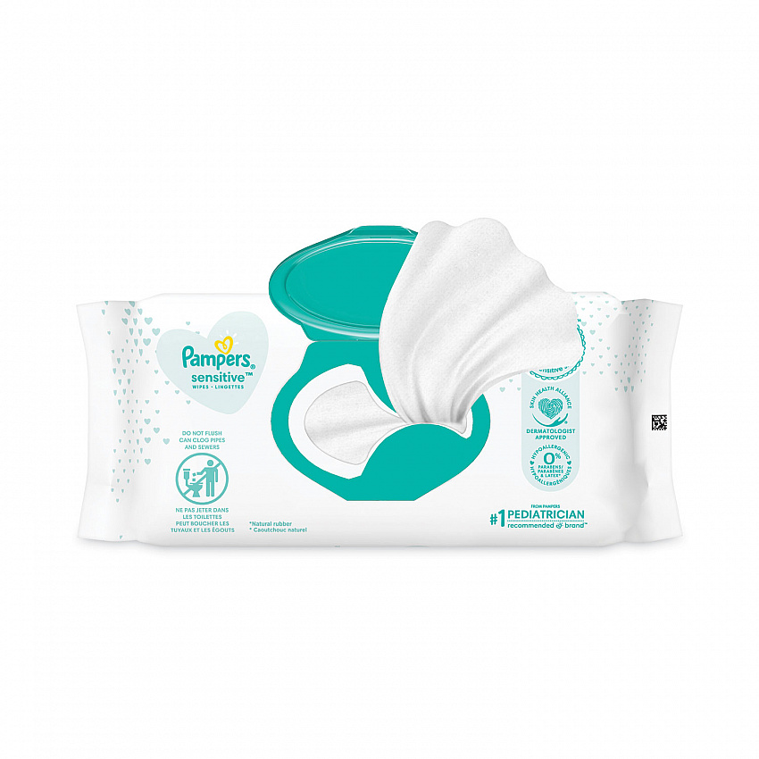Sensitive Baby Wipes, 1-Ply, 6.8 x 7, Unscented, White, 56/Pack, 8 Packs/Carton (87076)