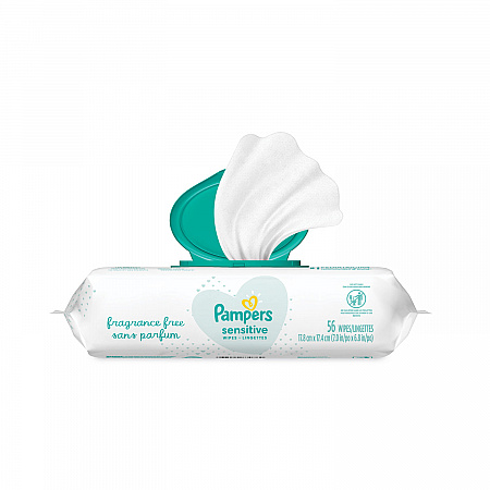 Sensitive Baby Wipes, 1-Ply, 6.8 x 7, Unscented, White, 56/Pack, 8 Packs/Carton (87076)
