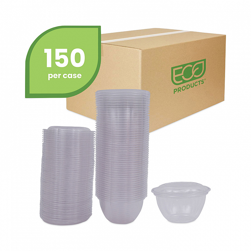 Renewable and Compostable Containers, 18 oz, 5.5" Diameter x 2.3" h, Clear, Plastic, 150/Carton (EPSB18)