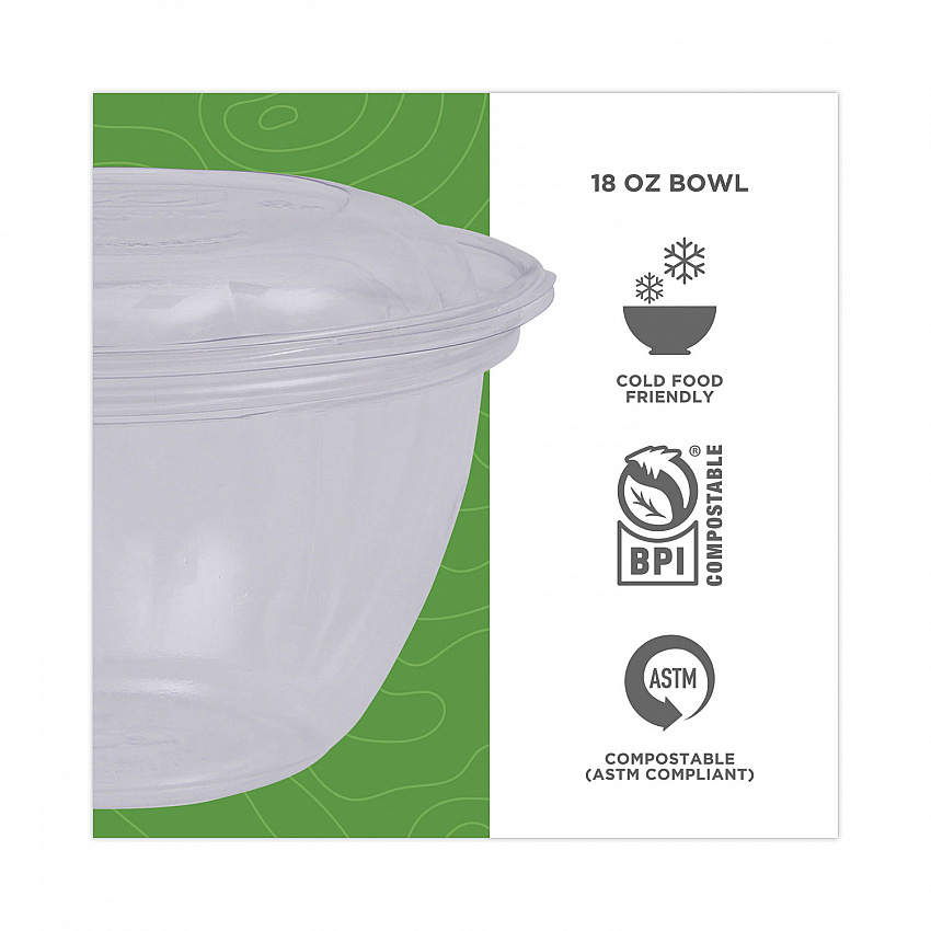 Renewable and Compostable Containers, 18 oz, 5.5" Diameter x 2.3" h, Clear, Plastic, 150/Carton (EPSB18)