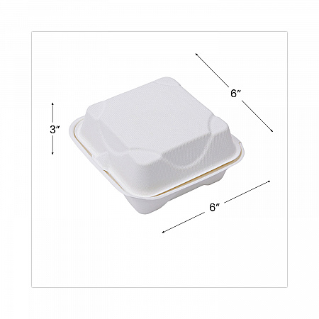 Molded Fiber Hinged Clamshell Containers, 6 x 6 x 3, White, Sugarcane, 50/Pack, 10 Packs/Carton (EPHC6)