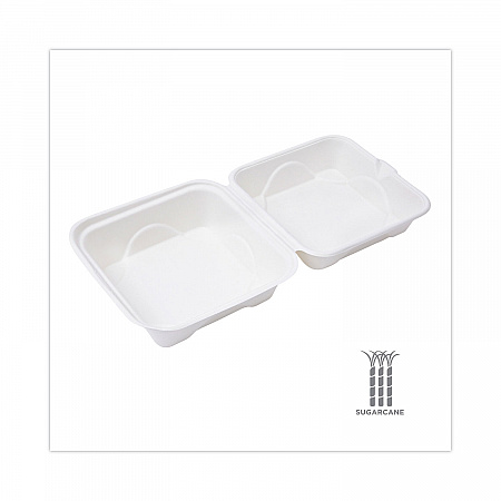 Molded Fiber Hinged Clamshell Containers, 6 x 6 x 3, White, Sugarcane, 50/Pack, 10 Packs/Carton (EPHC6)