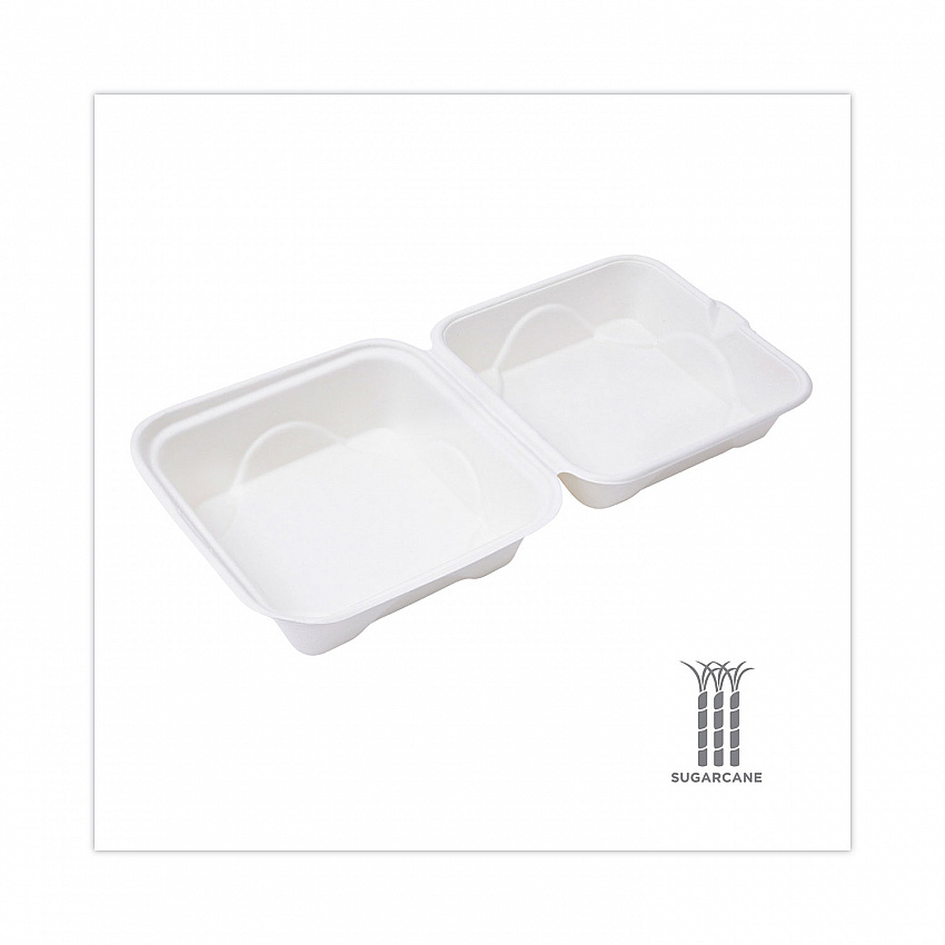 Molded Fiber Hinged Clamshell Containers, 6 x 6 x 3, White, Sugarcane, 50/Pack, 10 Packs/Carton (EPHC6)