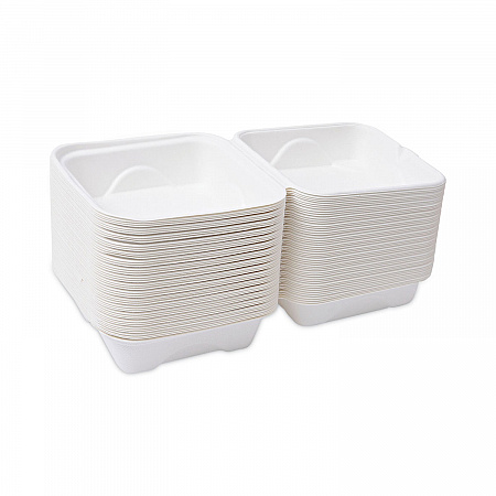 Molded Fiber Hinged Clamshell Containers, 6 x 6 x 3, White, Sugarcane, 50/Pack, 10 Packs/Carton (EPHC6)