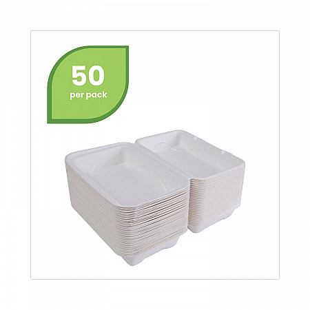 Molded Fiber Hinged Clamshell Containers, 6 x 6 x 3, White, Sugarcane, 50/Pack, 10 Packs/Carton (EPHC6)