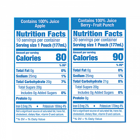100% Juice Pouches Variety Pack, 6 oz, 40 Pouches/Carton (22000720)