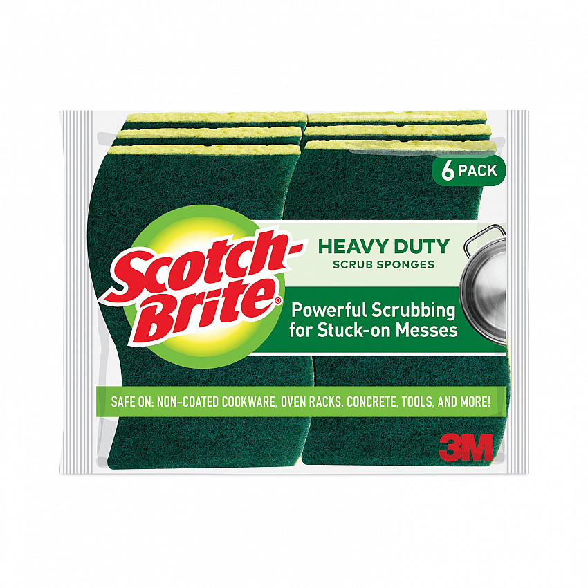 Heavy-Duty Scrub Sponge, 4.5 x 2.7, 0.6" Thick, Yellow/Green, 6/Pack (426)