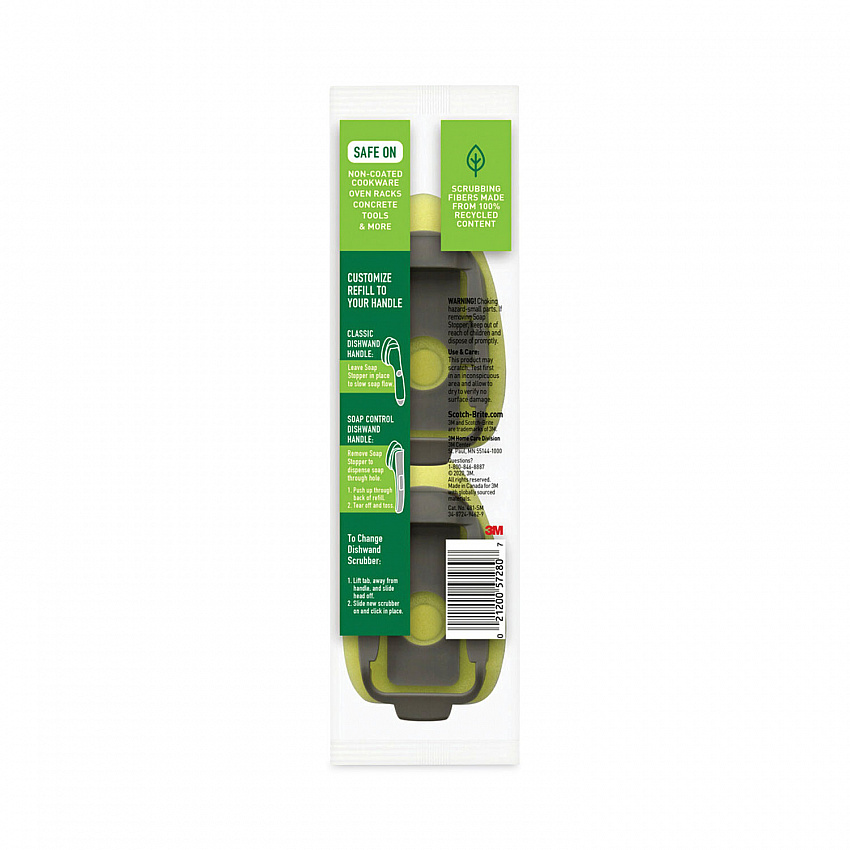 Soap-Dispensing Dishwand Sponge Refills, 2.9 x 2.2, Green, 2/Pack (4817RSC)