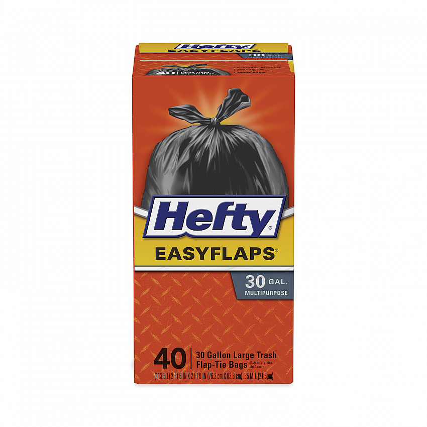 Easy Flaps Trash Bags, Tie-Flap, 30 gal, 0.85 mil, 30" x 33", Black, 40/Box (E27744)