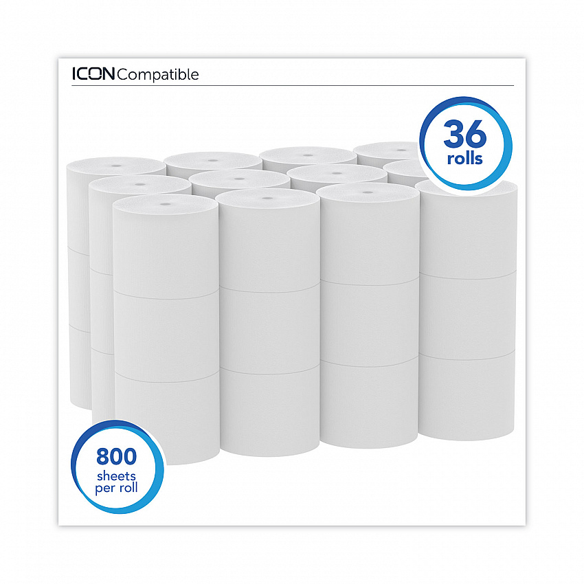 Essential Extra Soft Coreless Standard Roll Bath Tissue, Septic Safe, 2-Ply, White, 800 Sheets/Roll, 36 Rolls/Carton (07001)