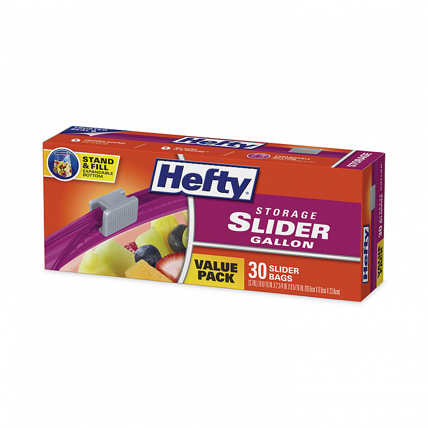 Slider Stand and Fill Food Storage Bags, Gallon, 10.56" x 11", Clear, 30/Box (R88071)
