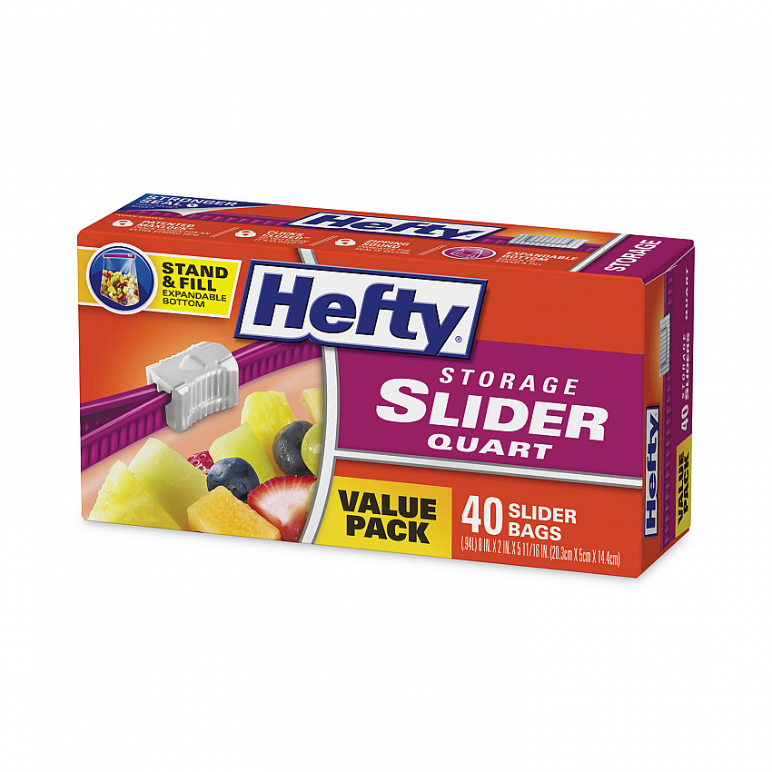 Slider Stand and Fill Food Storage Bags, Quart, 8" x 7", Clear, 40/Box (R88075)
