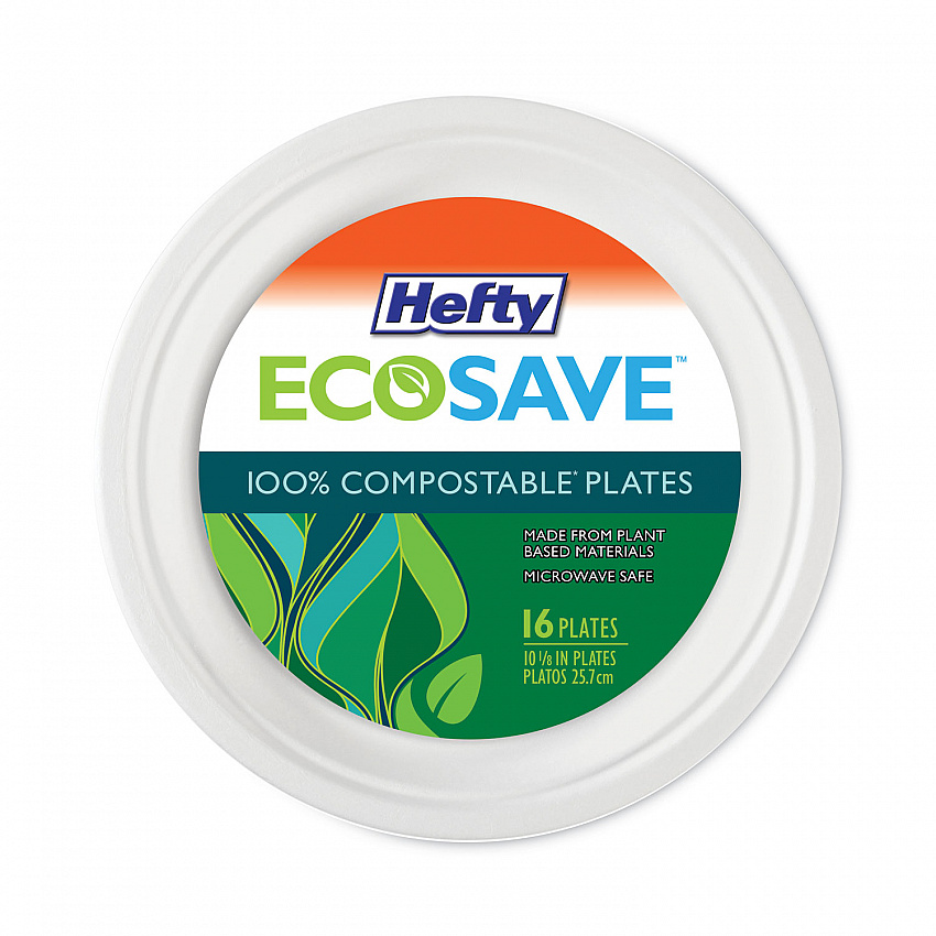 ECOSAVE Tableware, Plate, Sugarcane, 10.13" dia, White, 16/Pack, 12 Packs/Carton (D71016)