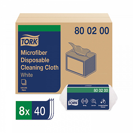 Microfiber Disposable Cleaning Cloth, 1-Ply, 11.6 x 13.4, Unscented, White, 40 Wipes/Pack, 8 Packs/Carton (800200)
